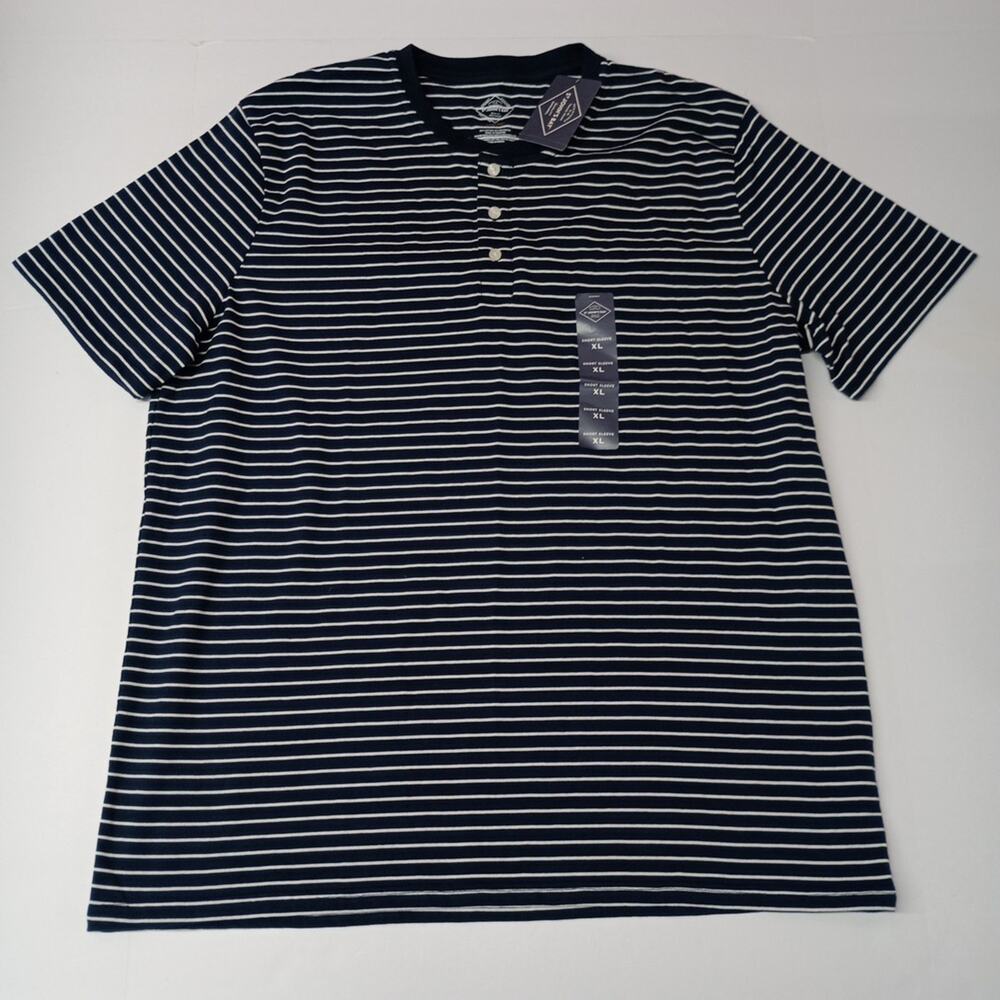 St. John’s Bay Henley Shirt Men's Size XL Blue White Striped